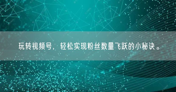 玩转视频号，轻松实现粉丝数量飞跃的小秘诀。